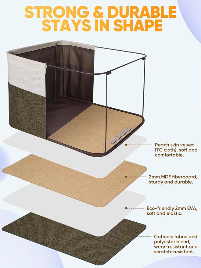 BALEINE 4 Pack Fabric Storage Bins for Shelves, Linen Storage Baskets for Organizing, Decorative Closet Bins for Clothes, Home (Brown, 15"x11"x9.5")