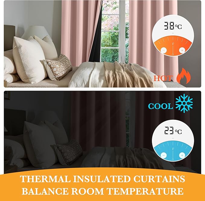 RYB HOME 100% Blackout Curtains 102 inches Long, Thermal Insulated Privacy Floor Length Long Window Curtains & Drapes for Living Room Sliding Door, Peach Pink, 2 Panels Set