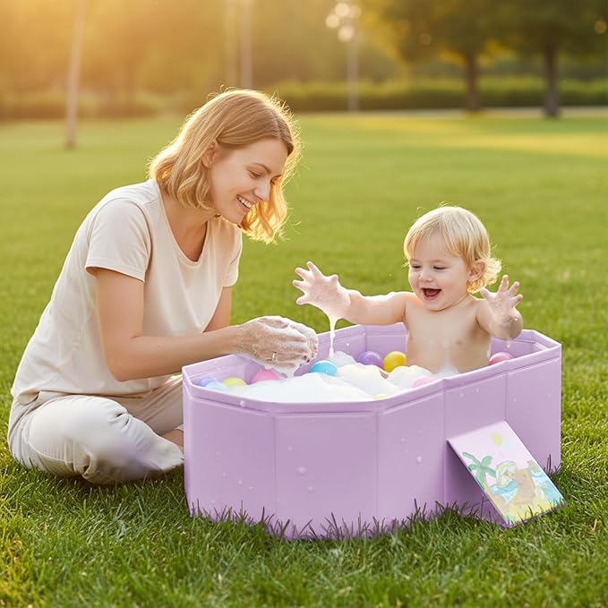 Baby Bathtub for Newborn to Toddlers, Foldable Infants Babies Bath Tub with Non-Slip Base and Drain Plug, Portable Bathtub for Home Outdoor (Pink, 75-45-25CM)