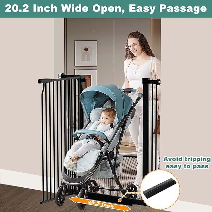 40.5" Extra Tall Baby Gate for Doorways, 54.8"-57.4" Extra Wide Pet Gate Pressure Mounted, Narrow Space Puppy Barrier Gates Indoor, No Drill Metal Safety Child Gate No Climb, Black