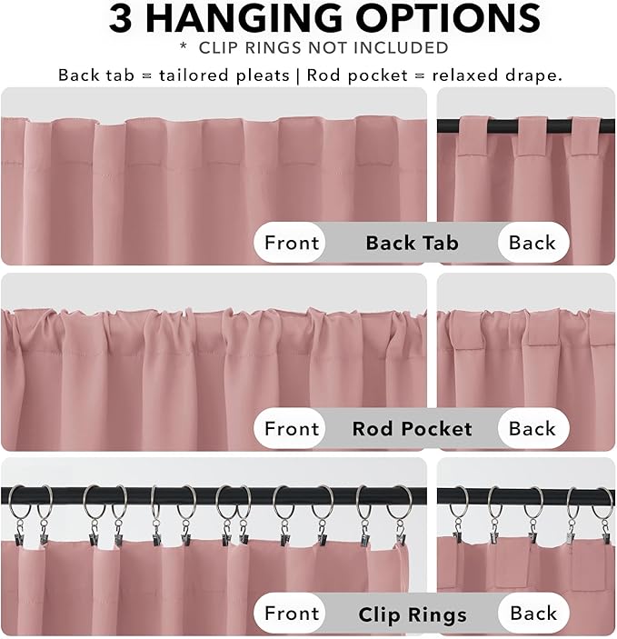 Deconovo Solid Back Tab and Rod Pocket Curtains Thermal Insulated Blackout Window Curtains for Living Room 52Wx84L Inch Coral Pink 2 Panels