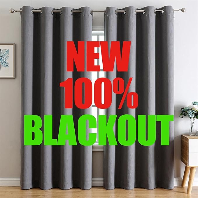 G2000 100% Blackout Curtains for Bedroom & Living Room - 84 Inch Long Grey Curtains, Room Darkening, Thermal Lined, Insulated, Light Blocking, Noise Reducing, 2 Panel Set