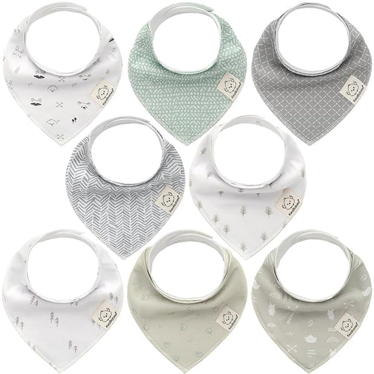 KeaBabies 8-Pack Organic Baby Bandana Bibs for Boys, Girls - Super Absorbent Triangle Baby Bibs for Drooling and Teething Infant, 100% Cotton Extra Soft for Newborn, Infant 0-36 Months (Nordic)
