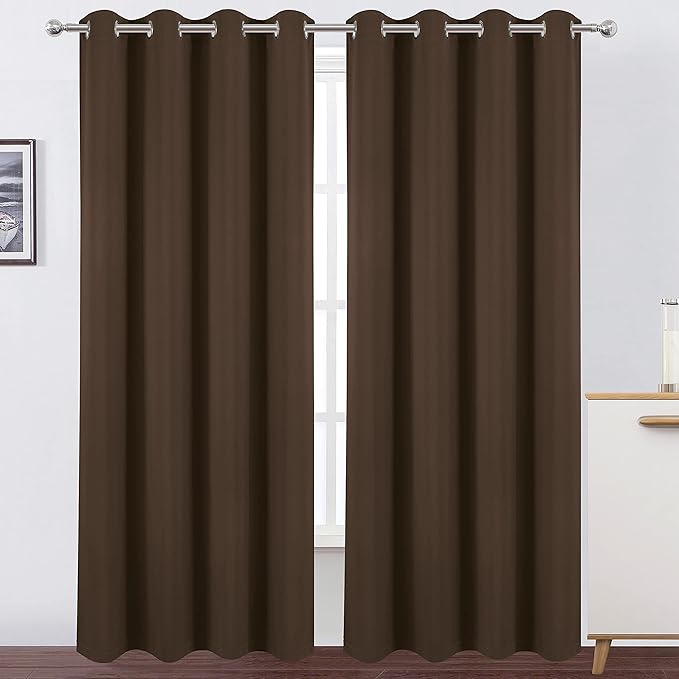 LEMOMO 100% Blackout Chocolate Brown Curtains with Black Lining/52 x 84 Inch/Set of 2 Panels Thermal Insulated Room Darkening Curtains for Bedroom