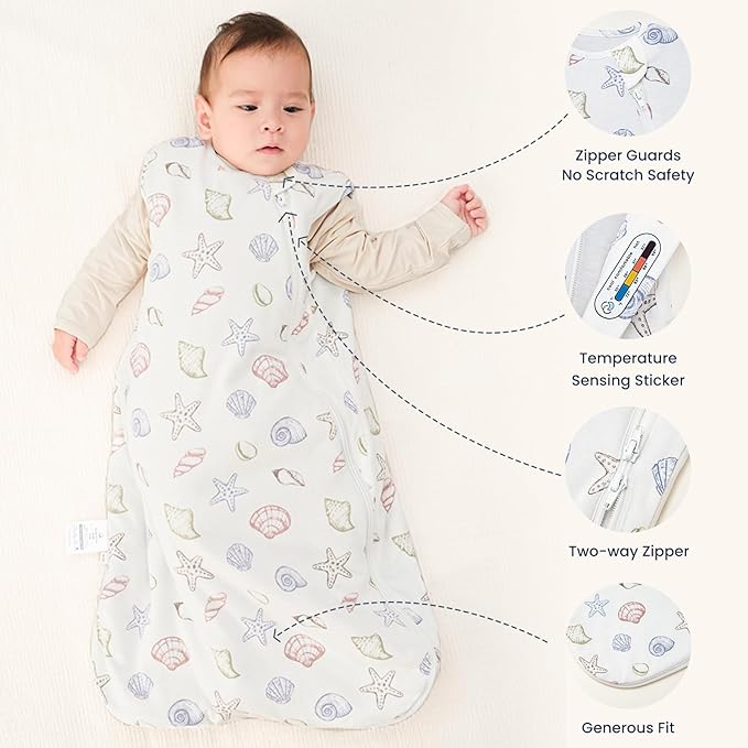 kaiya baby Unisex Sleeping Bag for Babies and Toddlers 1.0 Tog Sleep Sack 0-6 Months, Newborn Sleep Sack, Wearable Blanket Baby, One Piece Sleeveless Sleep Sack, Gifts for Baby
