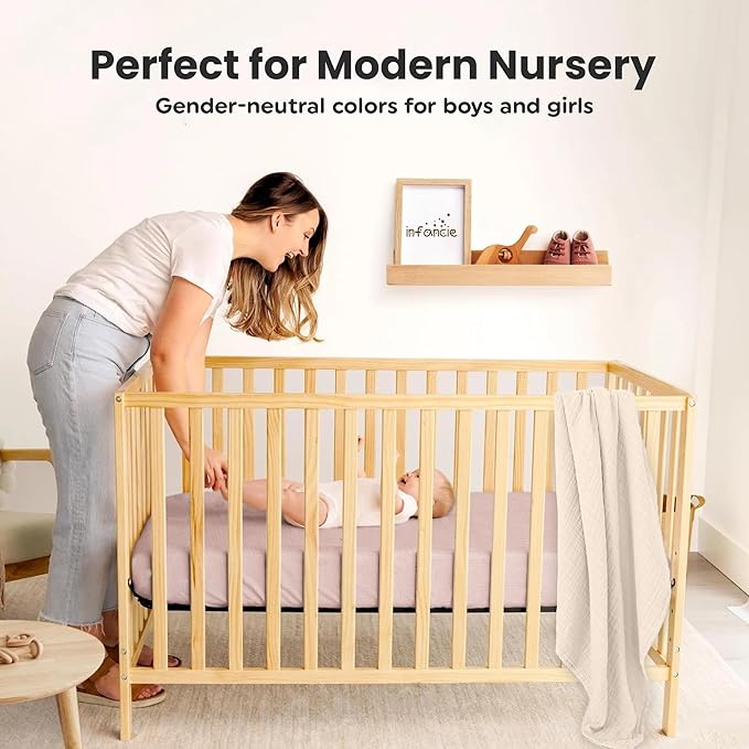 100% Organic Cotton Muslin Crib Sheets (Set of 2) – Soft & Breathable Fitted Sheets for Boys and Girls, Neutral Colors – Fits Standard Baby Crib Mattress (28 x 52 Inches) (Peach/Ivory)