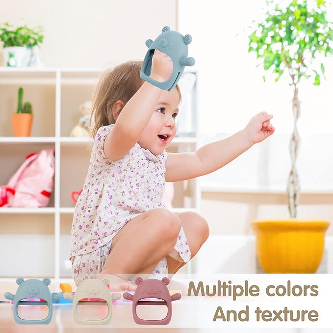 Silicone Baby Teether Toy for 3-24Months, BPA-Free Handheld Teething Relief Toy for Sore Gums, Easy-to-Grip Animal Design for Infants & Toddlers, Dishwasher Safe(Groundhog Dusty Blue)