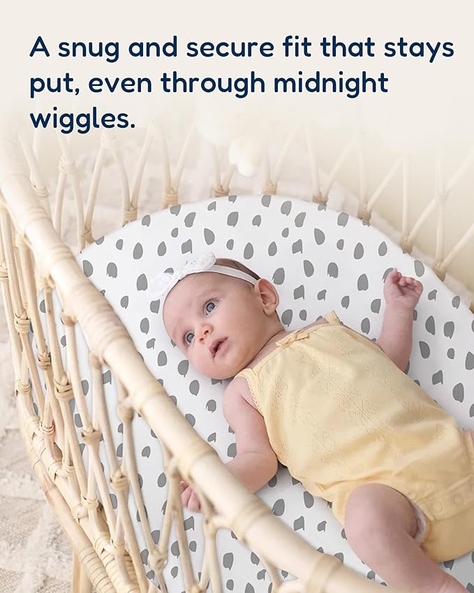 Bassinet Fitted Sheets Compatible with SNOO Happiest Baby Oval Bassinet - Buttery Soft, Silky Comfort, Premium Stretchy Jersey Knit Sheets, 2 Pack