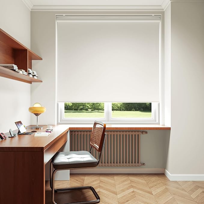 Cordless Roller Shades Blackout Blinds for Windows Room Darkening Rolled Up Shades with Spring System, UV Protection Window Shades Door Blinds for Home and Office (White, 33" W x 72" H)
