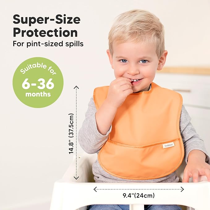 KeaBabies 3-Pack Waterproof Baby Bibs for Eating - Lightweight Toddler Feeding Bibs with Large Food Catcher, Mess Proof, Food-Grade Baby Eating Essentials, Easy to Put On & Clean (Basics)