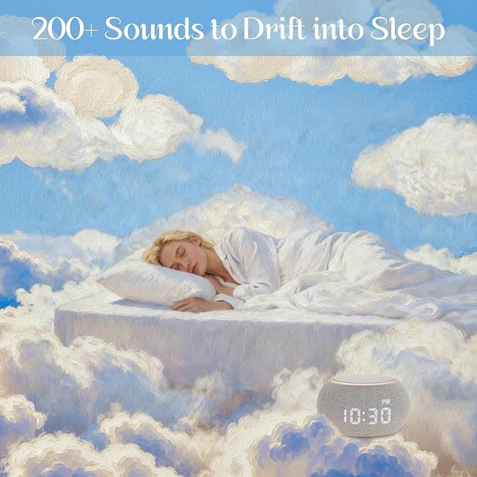 Sound Machine for Adults White Noise Machine for Sleep with Night Light, 507 Non Looping Soothing Sounds, Dual-Stage Alarm&Snooze, Smart App Control Custom Buttons, Dimmable Clock Timer for Baby Kids