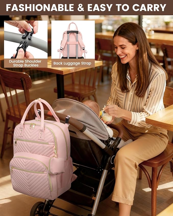 Diaper Bag Backpack,Baby Essentials Diapers Bag with Pacifier Case,Multipurpose Stylish Large Capacity Travel Backpack for Baby Girl/Boy(L-Pink)