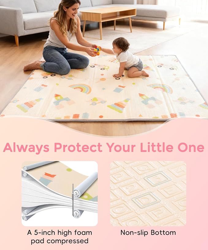 Baby Foam Play Mat 79x71 | 0.8Inch Thick Foldable Baby Foam Playmat | Waterproof Playmat for Toddler Crawling | Reversible XPE Large Floor Playroom Play Mats for Kids