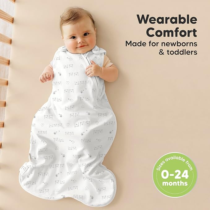 2-Pack Organic Baby Sleep Sacks, 100% Cotton - Soft & Breathable 0.5TOG Baby Wearable Blanket,Toddler Sleeping Sack 6-18 months,Easy to Wear Transitional Swaddles for Newborns,Infants (Bumble Bear, M)