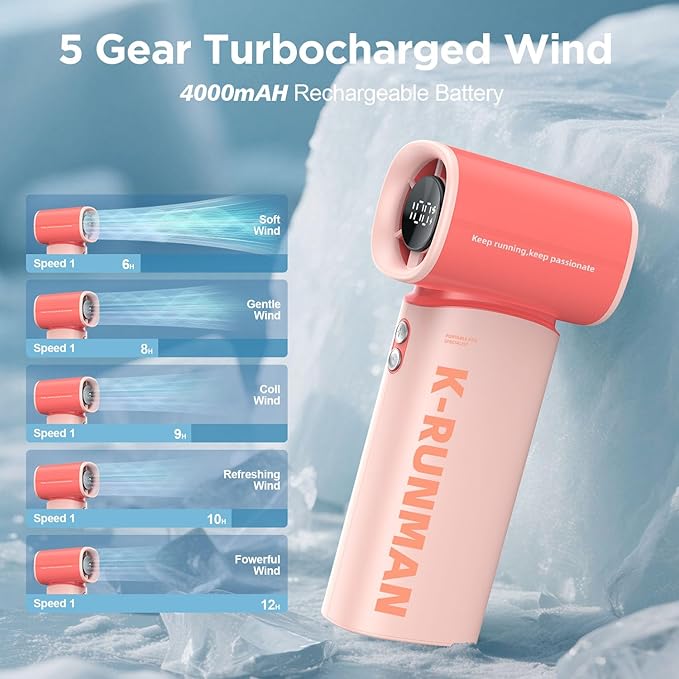 Portable Handheld Turbo Fan,100 Speeds Adjustable Mini Personal Fan, 4000mAh USB Rechargeable Battery Operated, LED Display,Gifts for Women Men Travel/Camping/Outdoor (Pink)