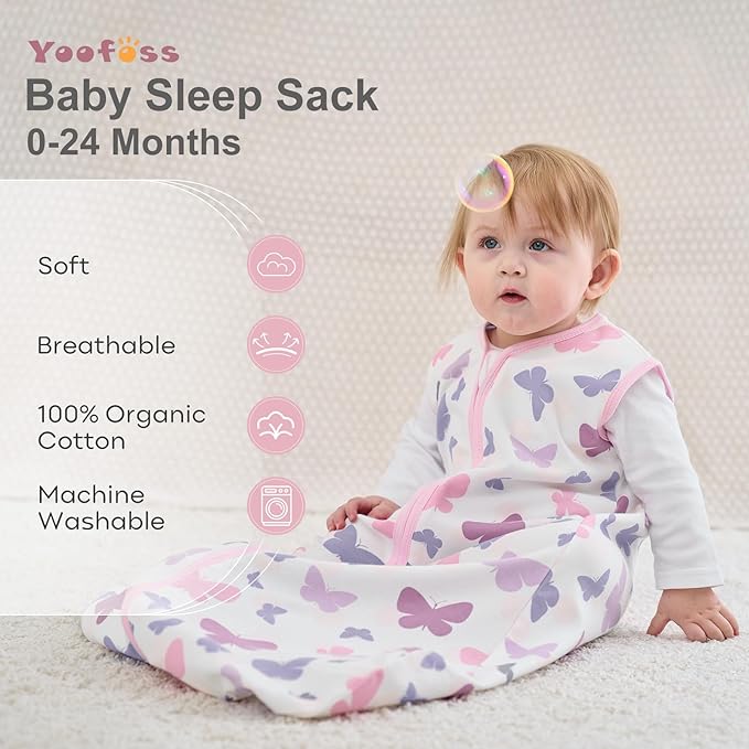 Yoofoss Baby Sleep Sack 6-12 Months Wearable Blanket for Babies 100% Organic Cotton 2-Way Zipper TOG 0.5 Toddler Sleeping Sack 3 Pack, Comfy Lightweight Sleep Sacks