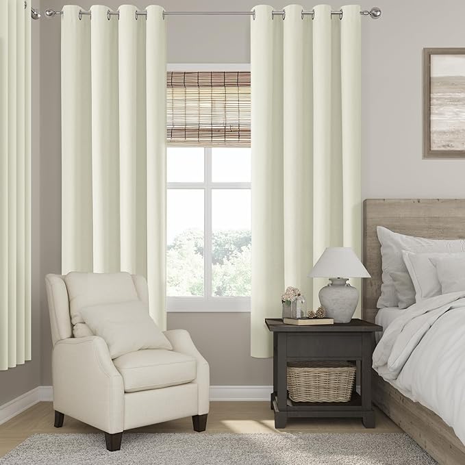 ChrisDowa 100% Blackout Ivory Solid Curtains 72 Inches Long 2 Panels for Bedroom Living Room,Farmhouse Room Darkening Thermal Insulated Soundproof Grommet Top Window Treatment Drapes,52x72