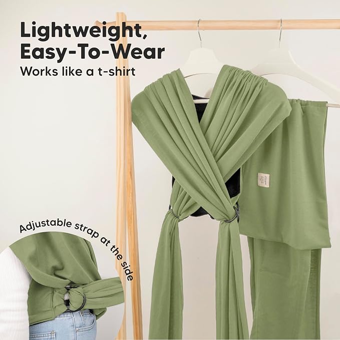 KeaBabies Baby Wrap Carrier Ring Sling - Easy to Wear, Adjustable D-Lite Baby Carrier Newborn to Toddler, Infant Carrying Shirt, Hands Free Bonding, Breathable Fabric Wearing Wrap (Dusty Olive)