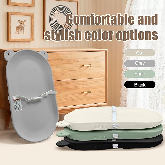 FLEUFAB Waterproof Baby Changing Pad, Lightweight and Portable Changing Table with Strap for Changing Diaper, Dresser, Changing Table, Bed, Wipeable Changing Pad, Grey