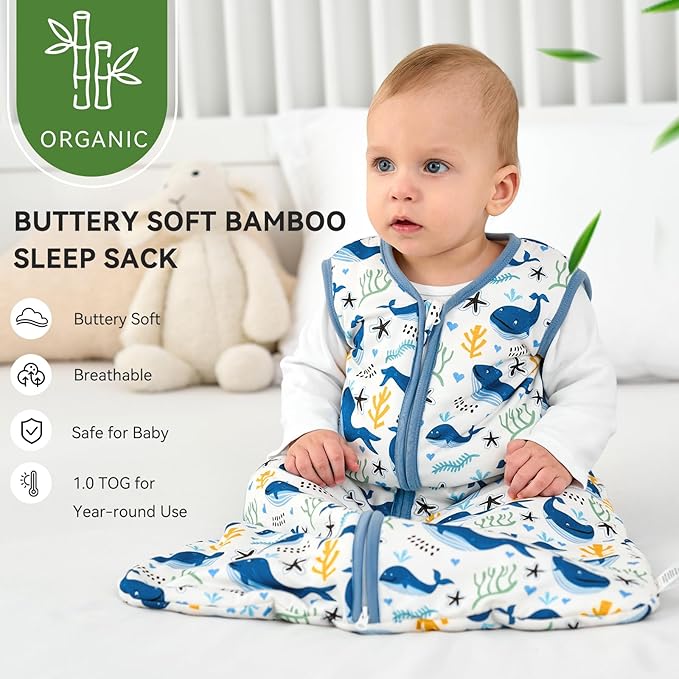 FILLEEP Baby Sleep Sack 0-6 Months Rayon Made From Bamboo 1.0 Tog Soft Wearable Blanket Baby Sleeping Bag for Infant Newborn 2-Way Zipper Toddler Sleep Sacks