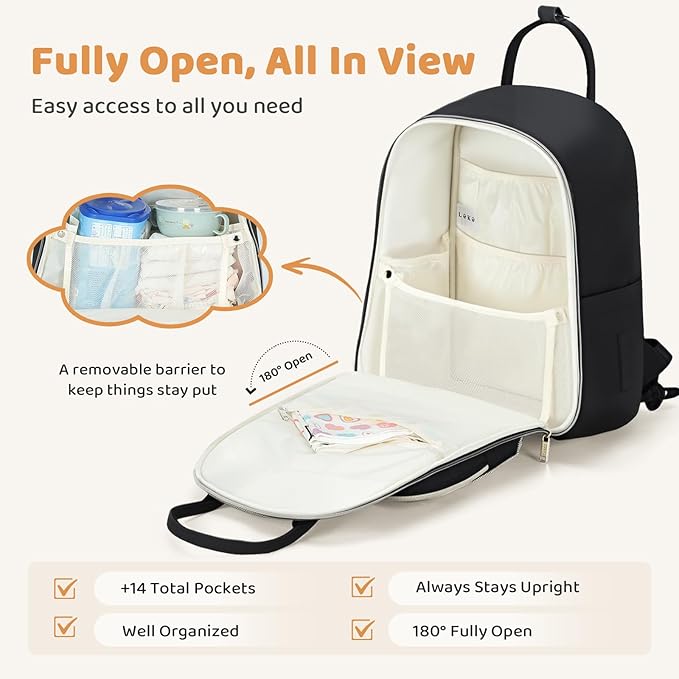 Lekesky Diaper Bag Backpack, Large Baby Backpack Diaper Bags for Mom Dad Maternity, Travel Baby Essentials with Changing Pad, Insulated Pockets, Stroller Straps, Laptop Compartment (Black)