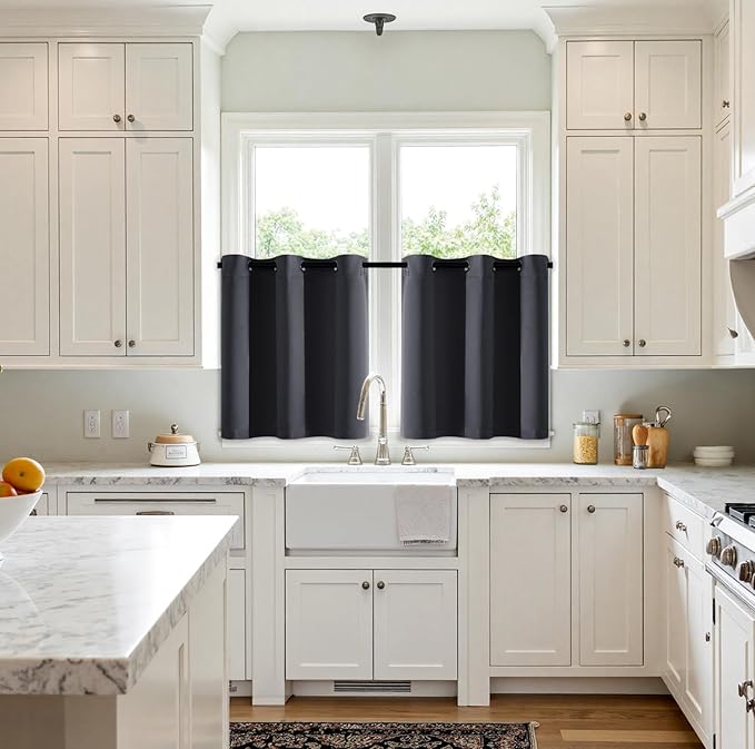 MIULEE Short Curtains for Windows - Grey Blackout Half Window Curtains Thermal Insulated Privacy Drapes for Kitchen Bedroom Bathroom Grommet Top Small Basement Tiers W40 x L36 Inch 2 Panels