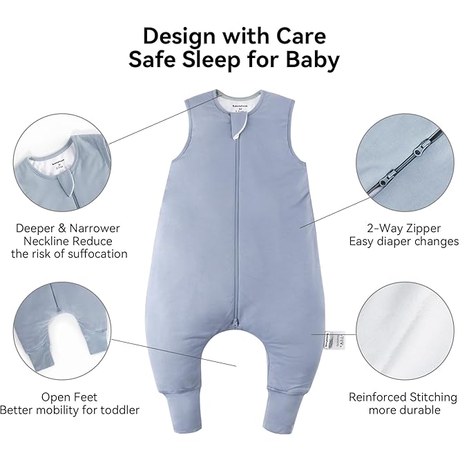 BubblePanda Rayon Made from Bamboo Toddler Sleep Sack with Feet 24-36 Months 0.5 Tog Ultra Soft Toddler Sleeping Sack 2t-3t Baby Sleep Bag Walker Wearable Blanket with Legs 2-Way Zipper Lightweight