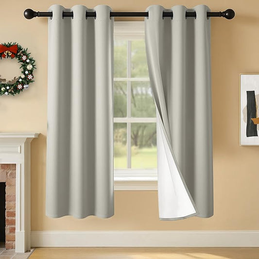 100% Blackout Curtains 63 Inch Length for Bedroom Living Room, Grommet Thermal Insulated Room Darkening Drapes, Light Blocking Window Treatment Decor, 2 Panels, 37x63, Silver Grey