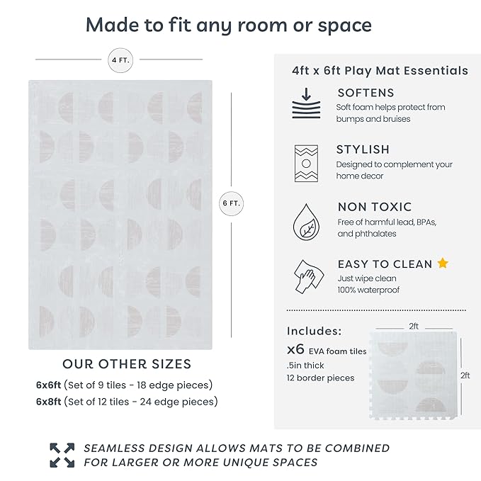 Baby Play Mat for Floor - Aura Oat (4x6ft) - Premium EVA Foam Play Mat for Babies & Toddlers (Ages 0-5+) Non-Toxic Playmat for Tummy Time, Crawling & Playroom - Stylish & Comfortable