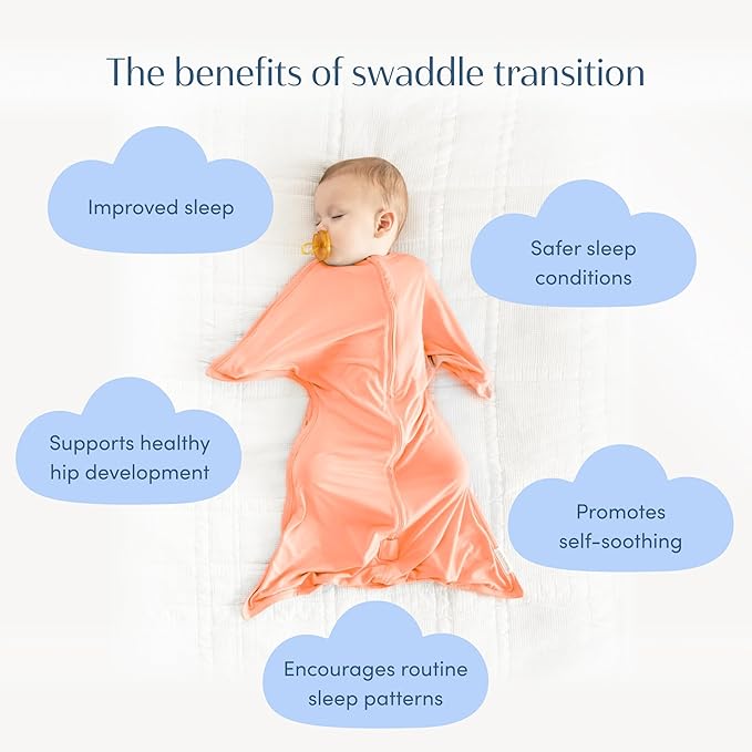 SleepingBaby Bamboo Zipadee-Zip Transition Swaddle – EverSoft Wearable Blanket with Two-Way Zipper for Easy Diaper Changes, X-Small 3-6 months, Peach Fuzz
