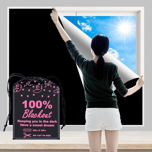 100% Blackout Blind Curtains Window Cove (39"x 59")[DIY Cut to Any Size or Shape] [Hook & Loop Tabs][ Portable Bags for Travel ] [Light & UV Blocking ] for House,Baby Nursery,Apartment