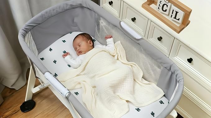 Onacosht Muslin Bassinet Sheets 3 Pack, 100% Cotton Baby Fitted Sheet 33" x 19" Compatible with Mika Micky, KoolaBaby (3 in 1), BabyBond, HARPPA and RICUTON Bedside Bassinet, Green, Floral and Cactus
