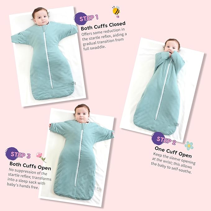 PuppyPaws Baby Sleep Sack 1.5 TOG, Transitional Swaddle with Arms Up Length Sleeves and Mitten Cuffs, Sleep Sack 9-15 Months, Wearable Blanket Baby, 95% Rayon derived from Bamboo, 5% Spandex