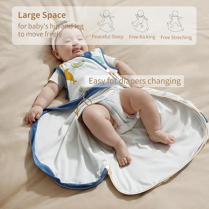 usbettas 1.0 Tog 2.5 Tog Baby Sleep Sack, 100% Cotton Baby Sleeping Bag 3-24M, 2-Way Zipper Baby Wearable Blanket