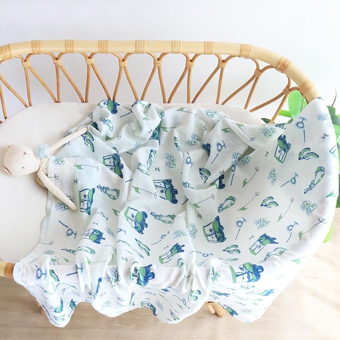 LifeTree Baby Swaddle Blankets, Boys Girls Muslin Swaddling Wrap Receiving Blanket for Newborn, 70% Viscose from Bamboo and 30% Cotton, Large 47" x 47", Golf Pattern Blanket
