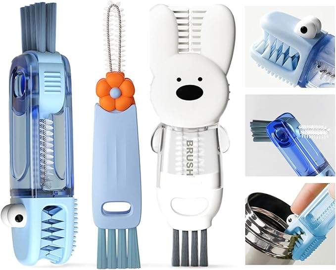 4 in 1 Cup Lid Cleaning Brush, 3 in 1 Bottle Brush, Cup Crevice Cleaning Tools, Easy to Clean and Storage, ABS+Silicone Cup Lid Gap Cleaner, Portable Multifunctional Bottle Cleaning Brush (3Pcs)