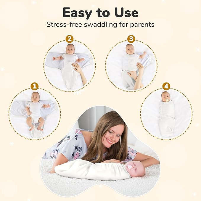Mama Cheetah Baby Swaddle Sack, Organic Cotton Swaddle Blanket, Adjustable Swaddle Sleep Sacks, Easy Swaddles for Boy Girl 0-3 Month, Baby Essentials, 4-Pack, Neutral Bliss