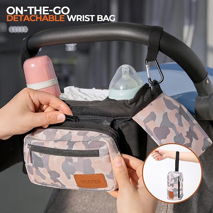 Stroller Organizer with Cup Holder Detachable Wristlet Large Capacity Baby Stroller Bag for Mom, Fits Uppababy, Baby Jogger, Britax, BOB, More (Multicolor)