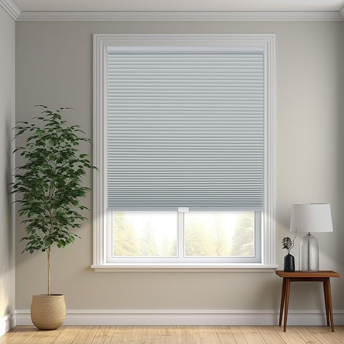 Changshade Cordless Cellular Shades, Blackout Honeycomb Shades for Windows, Pull Down Pleated Blinds, Easy to Install for Indoor Windows and French Doors,35" W x 64" H, Grey