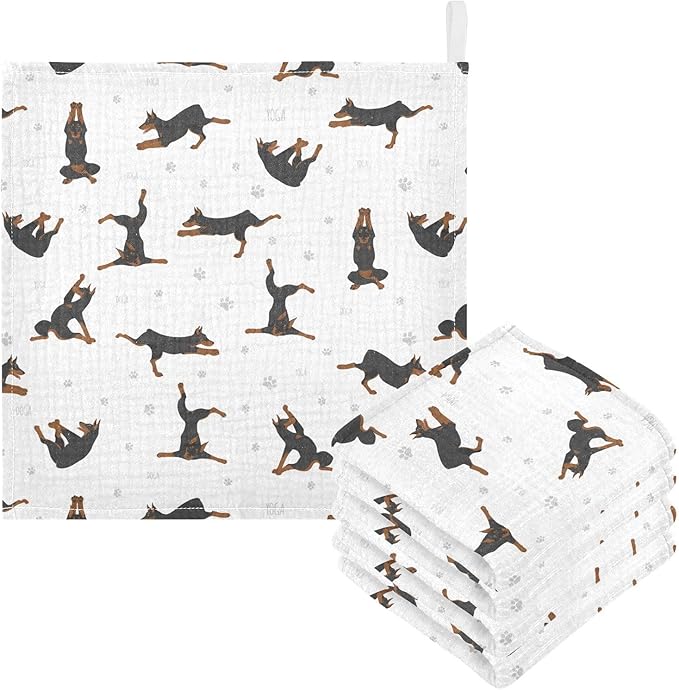vvfelixl Baby Cotton Washcloths Exercises Doberman Dog Infants Bath Towel for Unisex Puppy Face Towels for Newborn, Natural Baby Wipes Delicate Skin, 11.8 X 11.8 inch, one sizex3