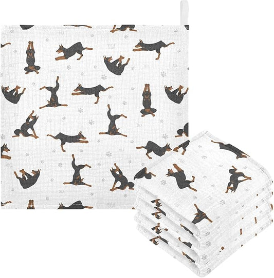 vvfelixl Baby Cotton Washcloths Exercises Doberman Dog Infants Bath Towel for Unisex Puppy Face Towels for Newborn, Natural Baby Wipes Delicate Skin, 11.8 X 11.8 inch, one sizex3