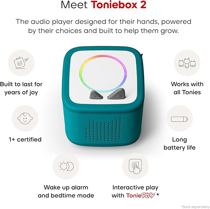 Toniebox 2 Audio Player Bundle for Kids 1+ with Sleepy Sheep Night Light - Tropical Teal