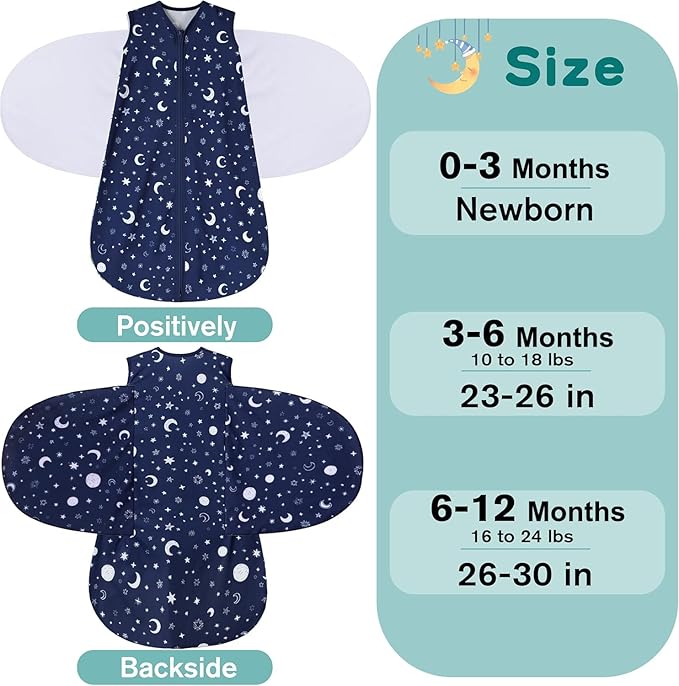 BSTOPPT Newborn Sleep Sack Baby Swaddle,Swaddle me 0-3 Month,3-Way Adjustable Wearable Blanket,100% Rayon Cotton Swaddling Sleeping Bag，TOG 0.5 (Starry Sky, 0-3 Months)