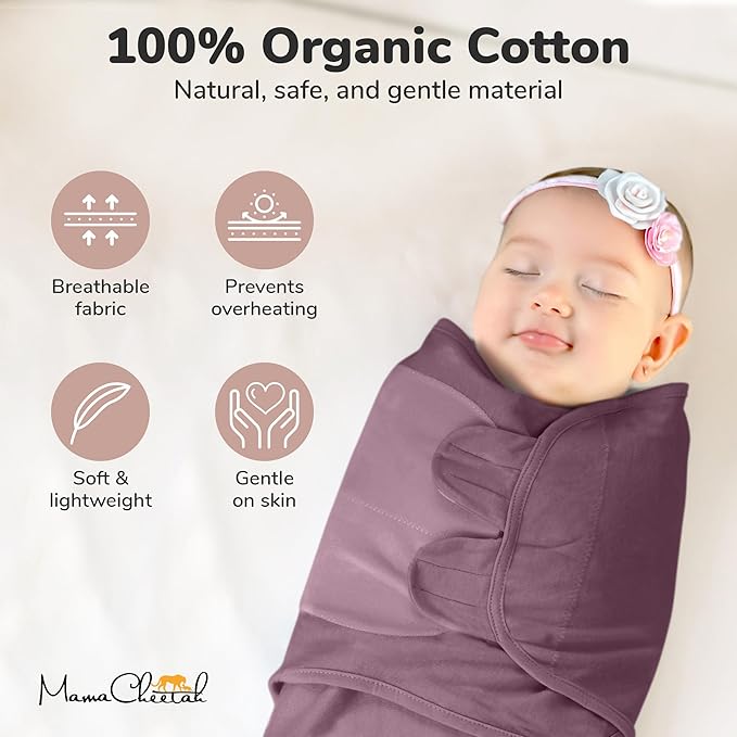 Mama Cheetah Baby Swaddle Sack, Organic Cotton Swaddle Blanket, Adjustable Swaddle Sleep Sacks, Easy Swaddles for Boy Girl 0-3 Month, Baby Essentials, 4-Pack