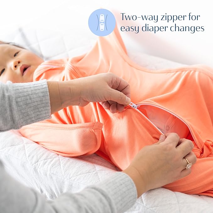 SleepingBaby Bamboo Zipadee-Zip Transition Swaddle – EverSoft Wearable Blanket with Two-Way Zipper for Easy Diaper Changes, Small 4-8 months, Peach Fuzz