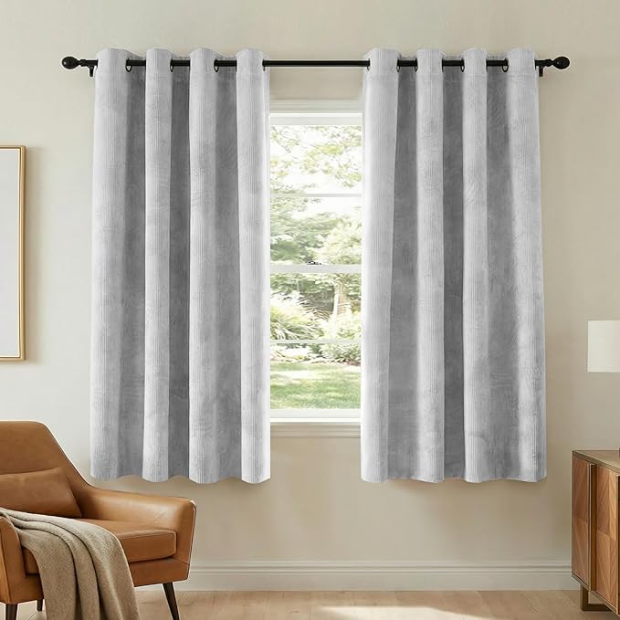 H.VERSAILTEX Velvet 100% Blackout Curtains for Living Room Full Light Blocking Curtains Thermal Insulated Room Window Drapes Soft Luxury Curtains Grommet Top 2 Panels (55" W x 63" L, Glacier Gray)