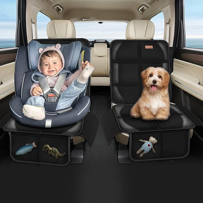 Car Seat Protector Covers - for Child Carseat mat 600d Fabric Waterproof Non Slip Thickest Padding with Storage Pockets Cushion Protectors Large Size Prevent Dirt Scratches Black 1