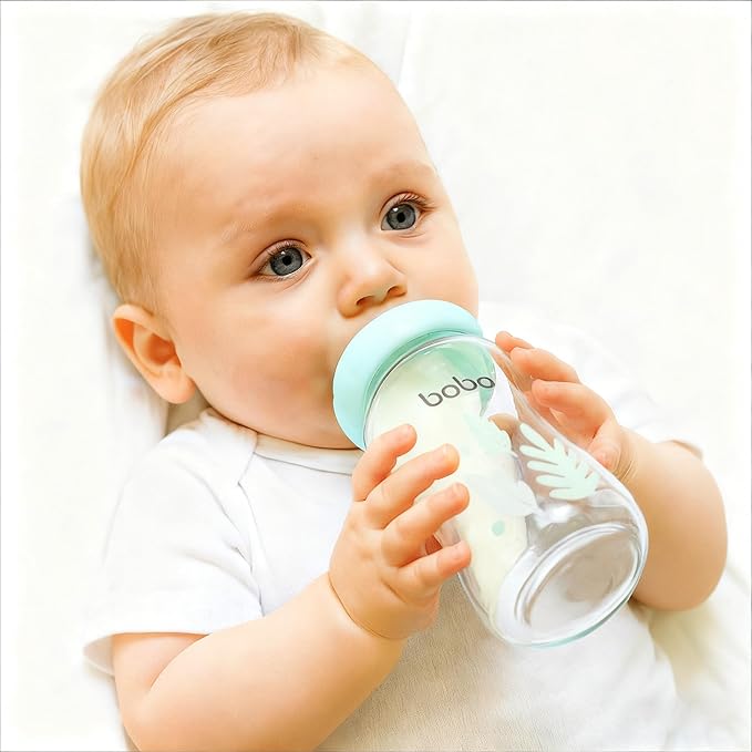 YOHKOH Natural Glass Baby Bottle with Level 1 Slow Flow Nipple, Newborn Anti-Colic Baby Bottles, Wide Neck Mushroom Baby Glass Bottle (Multicolour1, (5.4oz (Pack of 4))