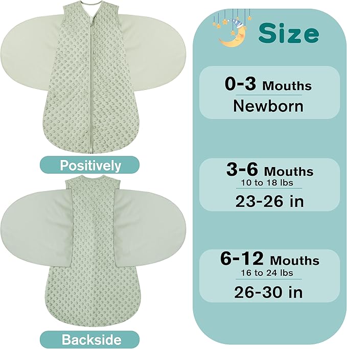 BSTOPPT Newborn Sleep Sack Baby Swaddle,0-12 Months,3-Way Adjustable Wearable Blanket,Swaddling Sleeping Bag (Beige & Grass green, 0-3 Months)
