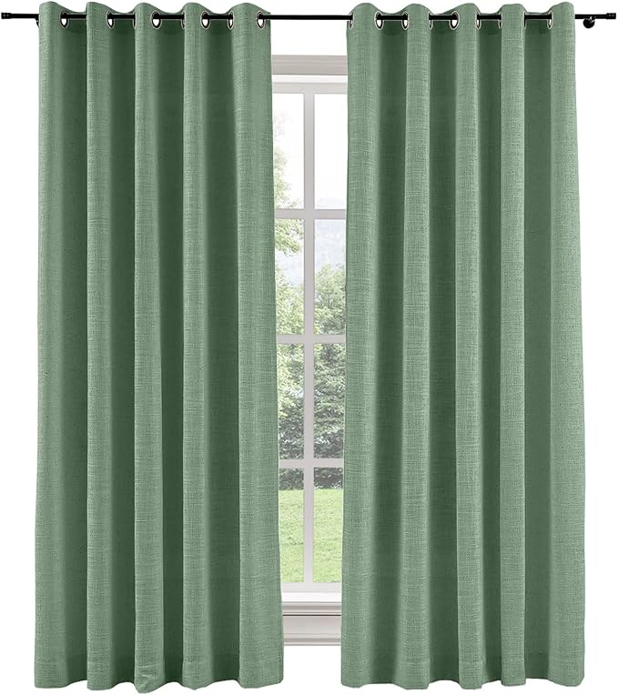 ChadMadePolyester Linen Grommet Header Curtain with Blackout Liner 84 Inches Long Drape for Traverse Rod in Living Room Bedroom Dining Room 50Wx84L, 1 Panel, Lagoon, Tallis Collection